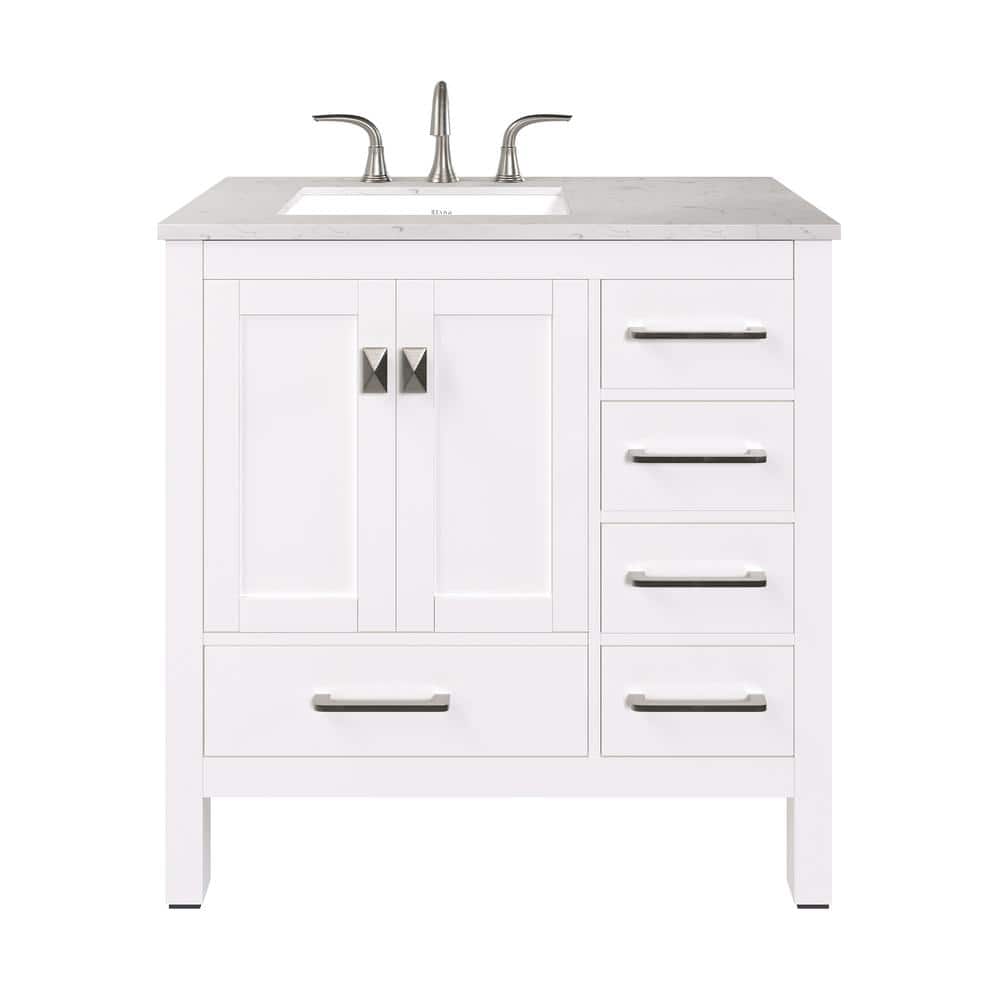 Aberdeen 36" White Solid Wood Bathroom Vanity with Quartz Top