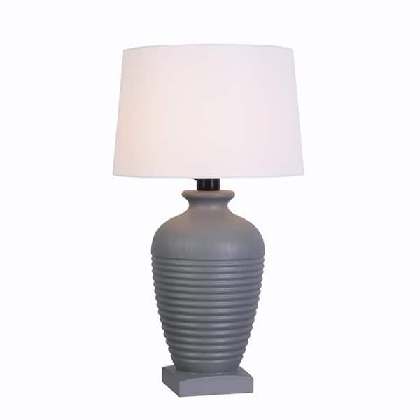 Hampton Bay Parkwood 29.5 in. Gray Concrete Finish Outdoor/Indoor Table Lamp with Off-White Fabric Shade