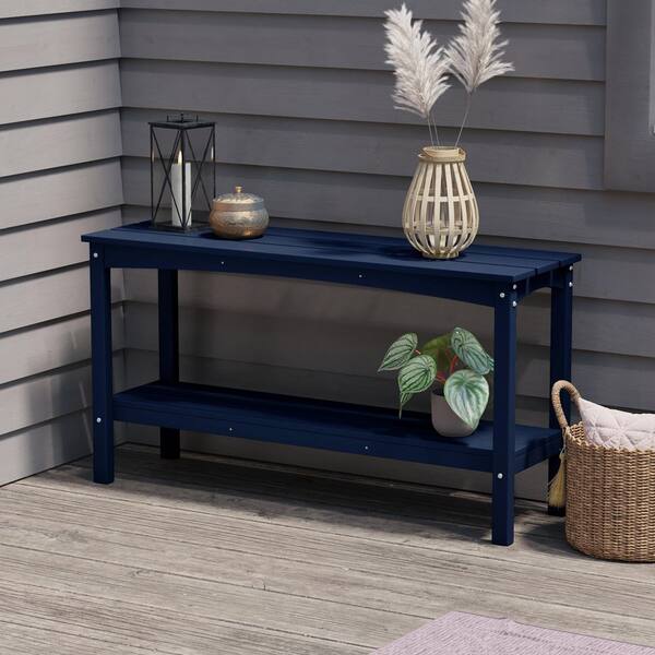 Laguna Outdoor Patio Bar Console Table with Storage Shelf Navy Blue