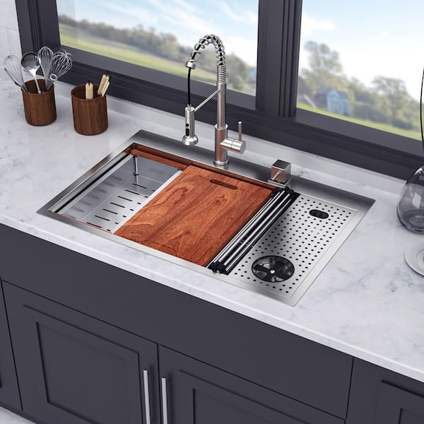 33 in. L x 22 in. W Drop-In Single Bowl 16 Gauge Stainless Steel Kitchen Sink in Brushed Nickel