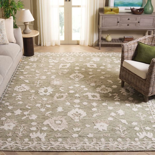 Marquee 8 ft. x 10 ft. Green/Ivory Floral Border Area Rug