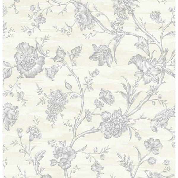 Seabrook Designs 60.75 sq. ft. Harbor Grey Stoney Brook Floral Paper ...