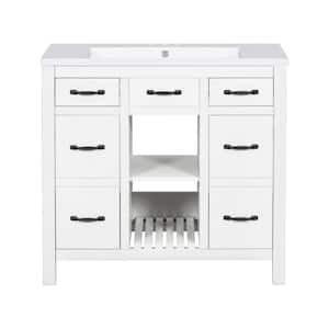 36 in. W x 18 in. D x 33 in. H Single Sink Freestanding Bath Vanity in White with White Resin Top and Storage Cabinet