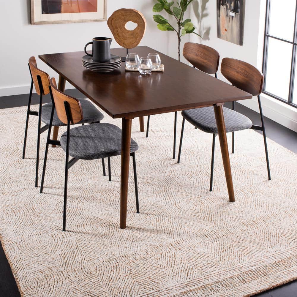 Ivory and Rust Abstract Handmade Wool 10' Square Rug