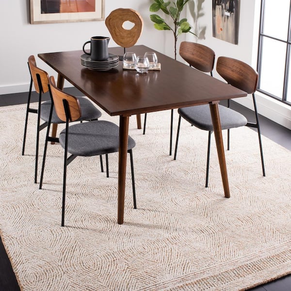 Abstract 11 ft. x 11 ft. Square Ivory/Rust Geometric Area Rug