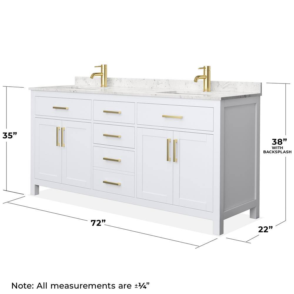 Beckett 72" White Double Vanity with Carrara Marble Top