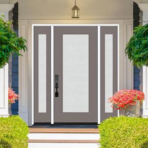 Legacy 64 in. x 80 in. Full Lite Rain Glass LHOS Primed Kindling Finish Fiberglass Prehung Front Door with Dbl 12 in. SL