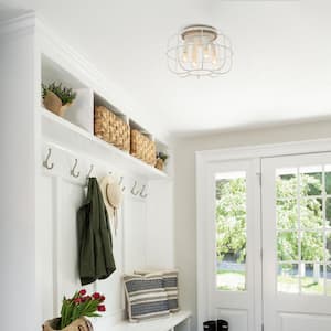 12 in. 4-Light Pure White Flush Mount Ceiling Light Fixture with Metal Open Shade