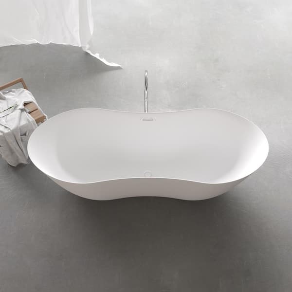 Moray 67 in. x 31.5 in. Solid Surface Stone Resin Flatbottom Freestanding Bathtub Soaking Bathtub in Matte White