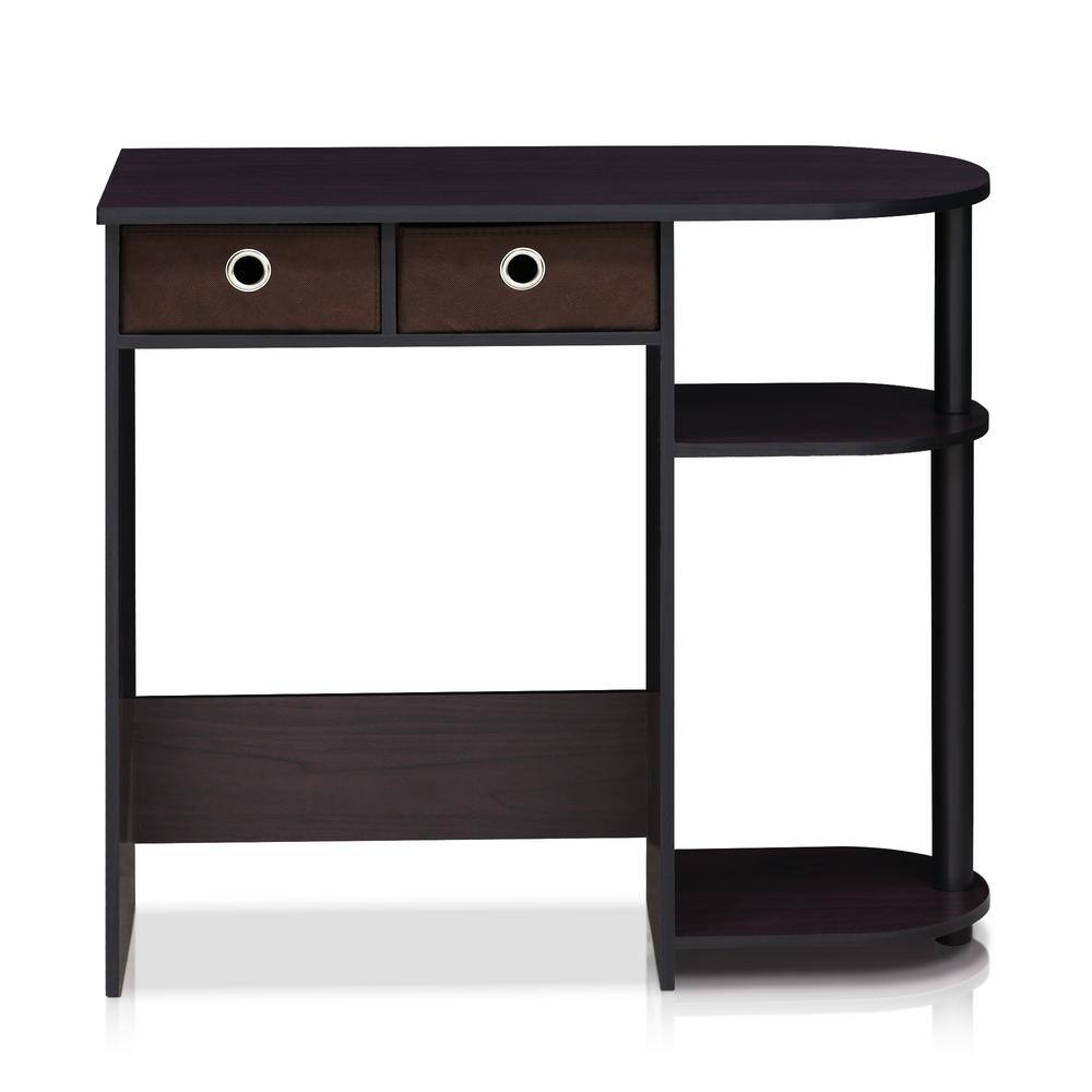 Modern Walnut Wood Computer Desk with Dual Drawers