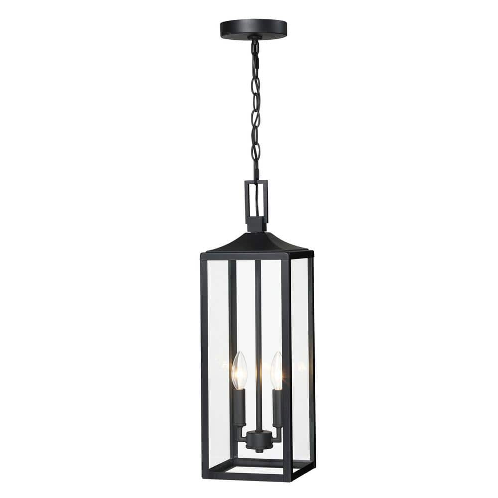 22.3 in. 2-light Matte Black Dimmable Outdoor Pendant Light with Clear Glass and No Bulbs Included price history on PriceWatchPro
