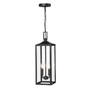 22.3 in. 2-light Matte Black Dimmable Outdoor Pendant Light with Clear Glass and No Bulbs Included