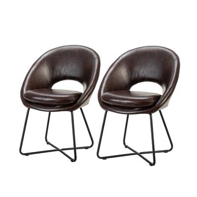 Marla Brown Dining Chair with Cross-Shaped Metal Base (Set of 2)