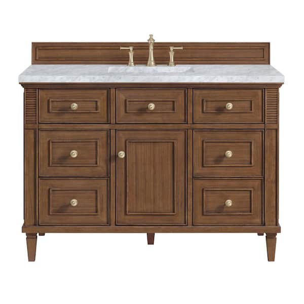 Lorelai 48.0 in. W. x 23.5 in. D x 34.06 in. H Single Bathroom Vanity in Mid-Century Walnut Carrara White Marble Top