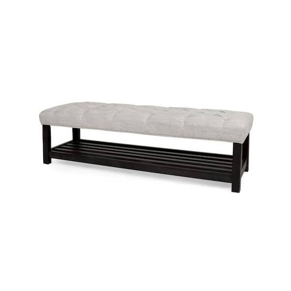 Noble House Wichita Beige and Walnut Bench with Shelf (18.25 in. H x 60.25 in. W 19.50 in. D)