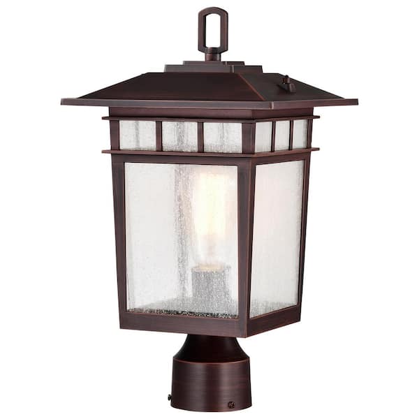 SATCO Cove Neck 1-Light Rustic Bronze Aluminum Hardwired Outdoor Weather Resistant Post Light Set with No Bulbs Included