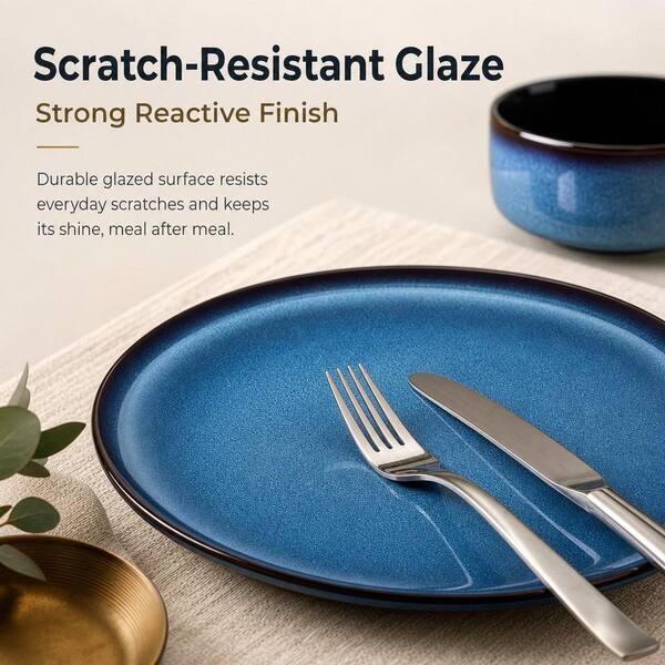 Numhew 24-Piece Blue Ceramic Dinnerware Sets Service for 8, Highly Chip and Crack Resistant, Dishwasher & Microwave & Oven Safe