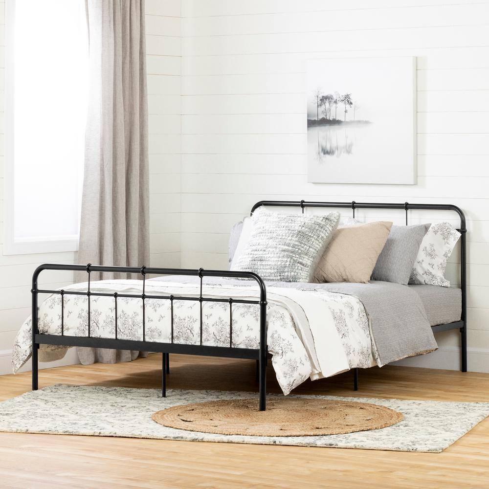 Black Metal Queen Platform Bed with Headboard and Footboard