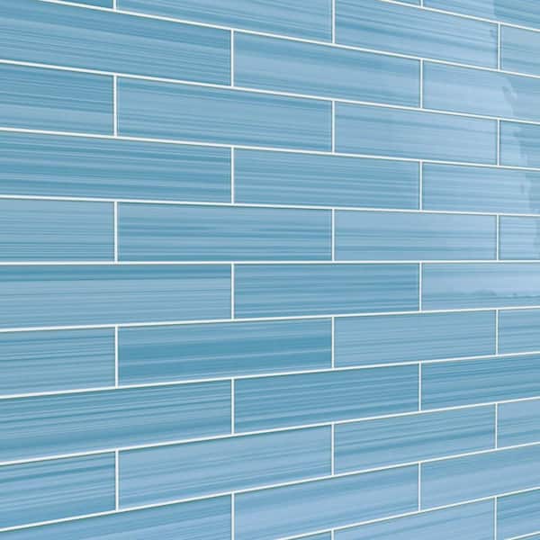 Hand Painted Rectangular 3 in. x 12 in. Astoria Blue 40 Glass tile (10 sq. ft./per Case)