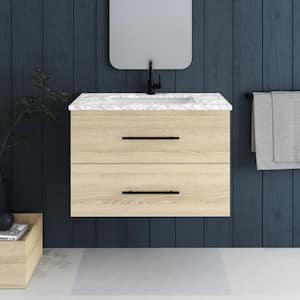 Napa 36 W x 22 D x 21-3/4 H Single Sink Bathroom Vanity Wall Mounted in White Oak with Carrera Marble Countertop