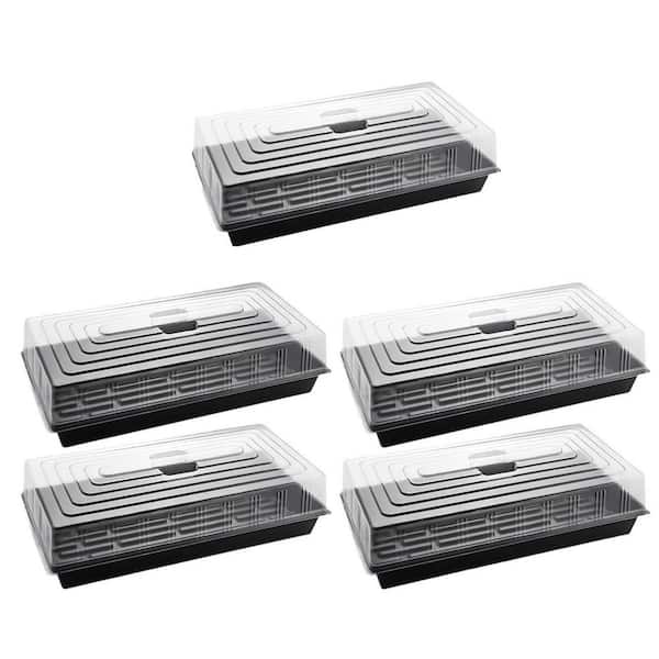 5-Pack Seed Trays with Humidity Domes, Reusable Heavy Duty Plant Propagation Trays, Clear No-Hole Dome w/ Handle