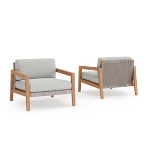 Lakeside Teak 2-Piece Outdoor Furniture Patio Launge Chair with Cast Silver Cushions