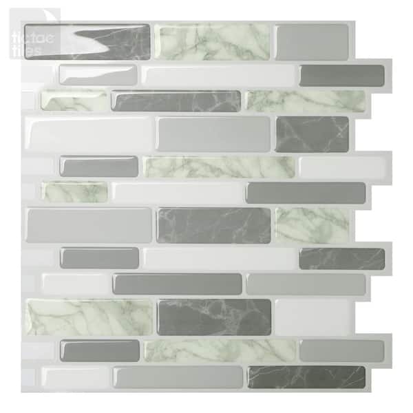 Tic Tac Tiles Polito Gray 10 in. W x 10 in. H Multi-Color Peel & Stick Self-Adhesive Decorative Mosaic Wall Tile Backsplash (10-Tiles)