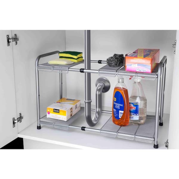 Home Basics 11.50 in. x 23.5 in. 2-Tier Adjustable and Kitchen Shelf Organizer