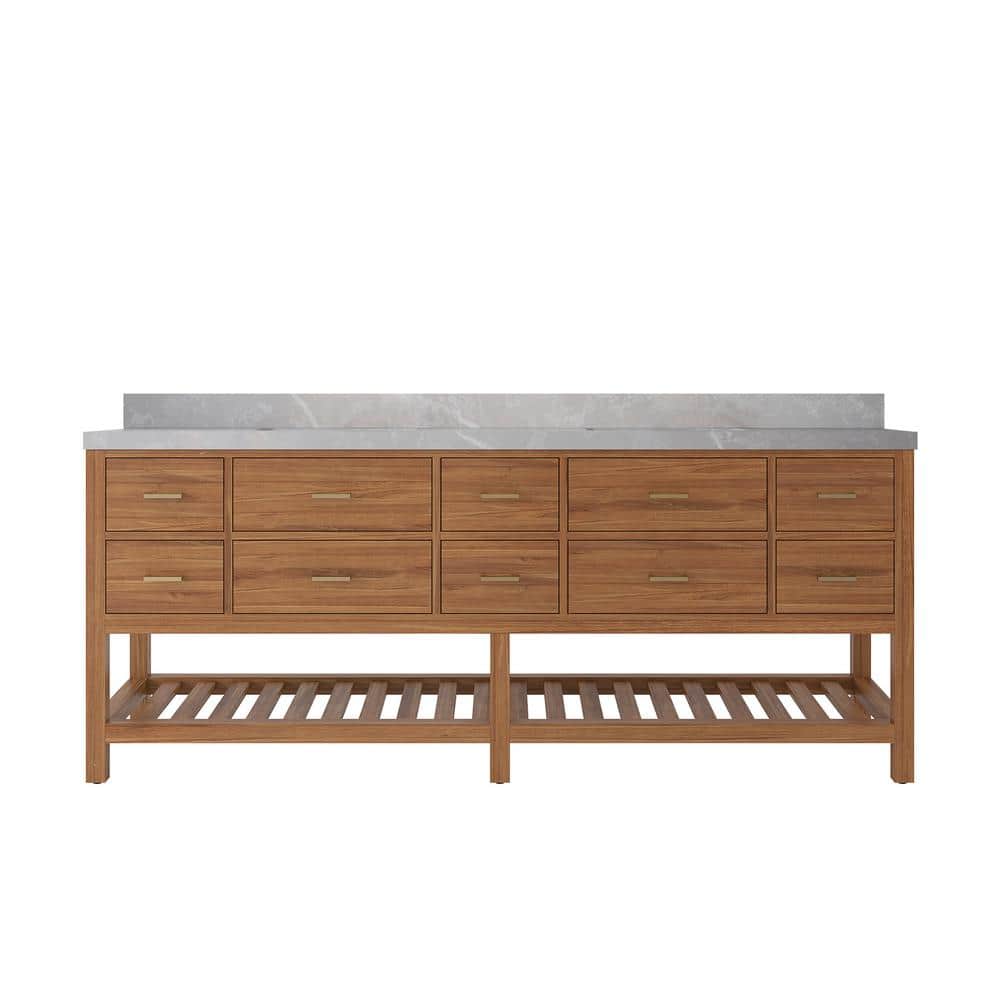 Parker Teak 84 in. W x 22 in. D x 36 in. H Double Sink Bath Vanity in Golden Teak with 2 in. Pearl Gray Regular Qt. Top price history on PriceWatchPro
