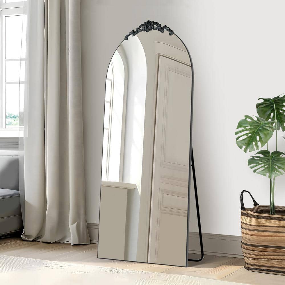 28 in. W x 71 in. H Wood Frame Arched Floor Mirror, Bedroom Living Room Wal