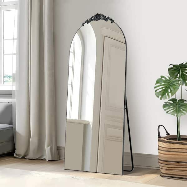 Lirago 28 in. W x 71 in. H Wood Frame Arched Floor Mirror, Bedroom Living Room Wall Mirror in Black