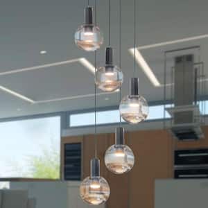 Sienna 5-Light ETL Certified Integrated LED Hanging Pendant Light Chandelier Polished Chrome, Globe Shades