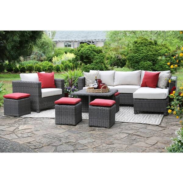 AE Outdoor Carson 9-Piece All-Weather Wicker Patio Deep Seating Set with Sunbrella Beige Cushions