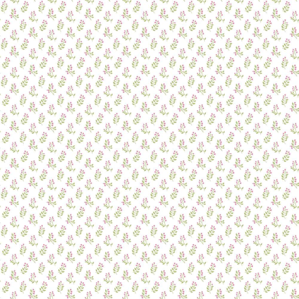 Vintage Floral Bud Pink Green Matte Finish Non-Woven Paper Non-Pasted Wallp
