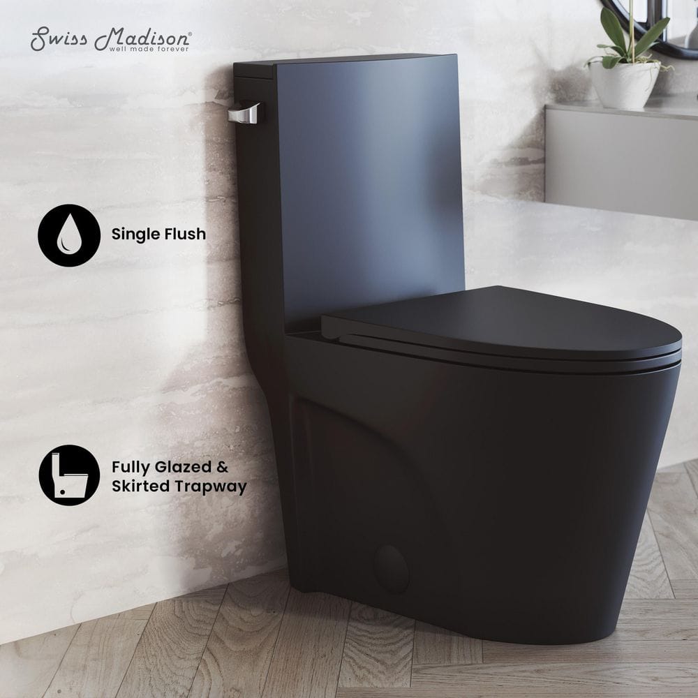 Matte Black High Efficiency One-Piece Elongated Toilet
