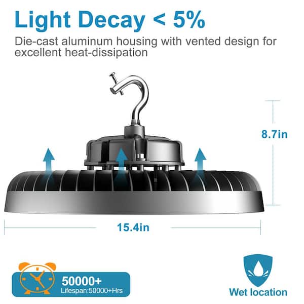 bulbeats 500-Watt LED High Bay Light 75000LM High Bay LED Shop Lights AC100-277V Commercial Bay Lighting for Warehouse (2-Pack)