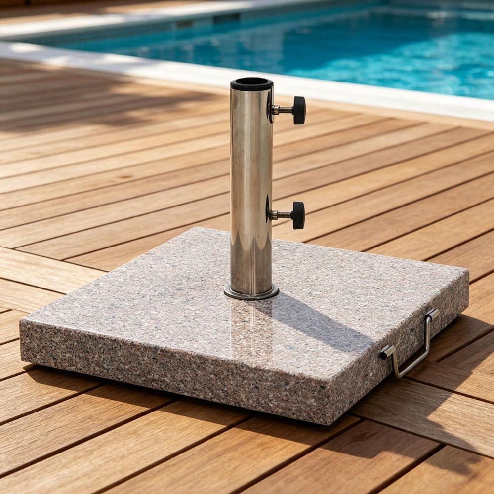 cheap patio umbrella base Black Sized perfectly for our Teak Umbrella 125 lb. steel 24 in.