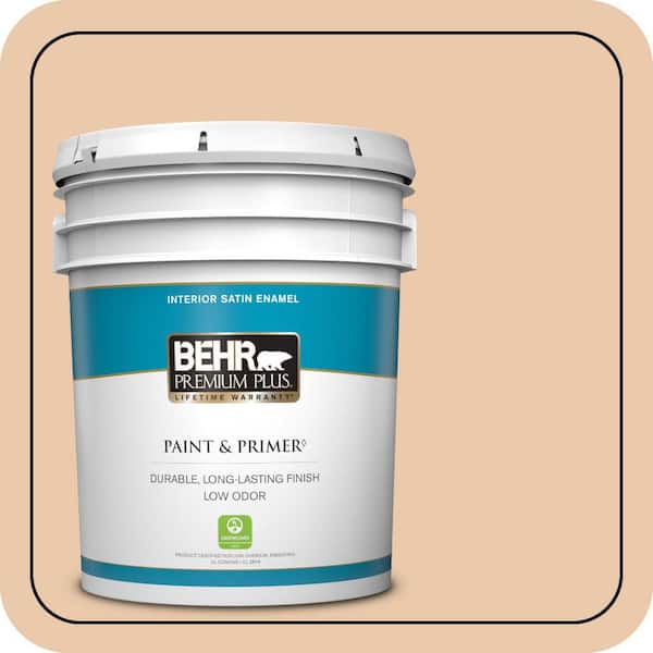 BEHR PREMIUM PLUS 5 gal. #S250-2 Almond Biscuit Satin Enamel Low Odor Interior Paint & Primer