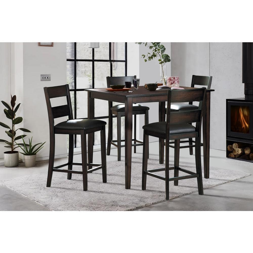 EVERGLADE HOME Pell 5Piece Square Espresso Wood Top Counter Height