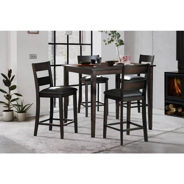 EVERGLADE HOME Pell 5-Piece Square Espresso Wood Top Counter Height Dining Room Set