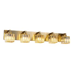 Orillia 35.4 in. 5-Light Gold Bathroom Vanity Light with Crystal Shades