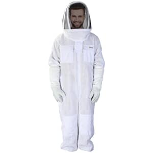 XXXL Cotton Beekeeping Suit Cotton Beekeeper Outfit Jacket with Gloves and Veil Hood for Men and Women, Cream White