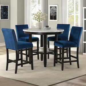 New Classic Furniture Celeste 5-Piece Wood Top Round Counter Set, Blue & Espresso