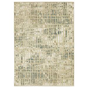 Ross Ivory/Blue 5 ft. x 8 ft. Geometric Distressed Polypropylene/Polyester Fringed Indoor Area Rug