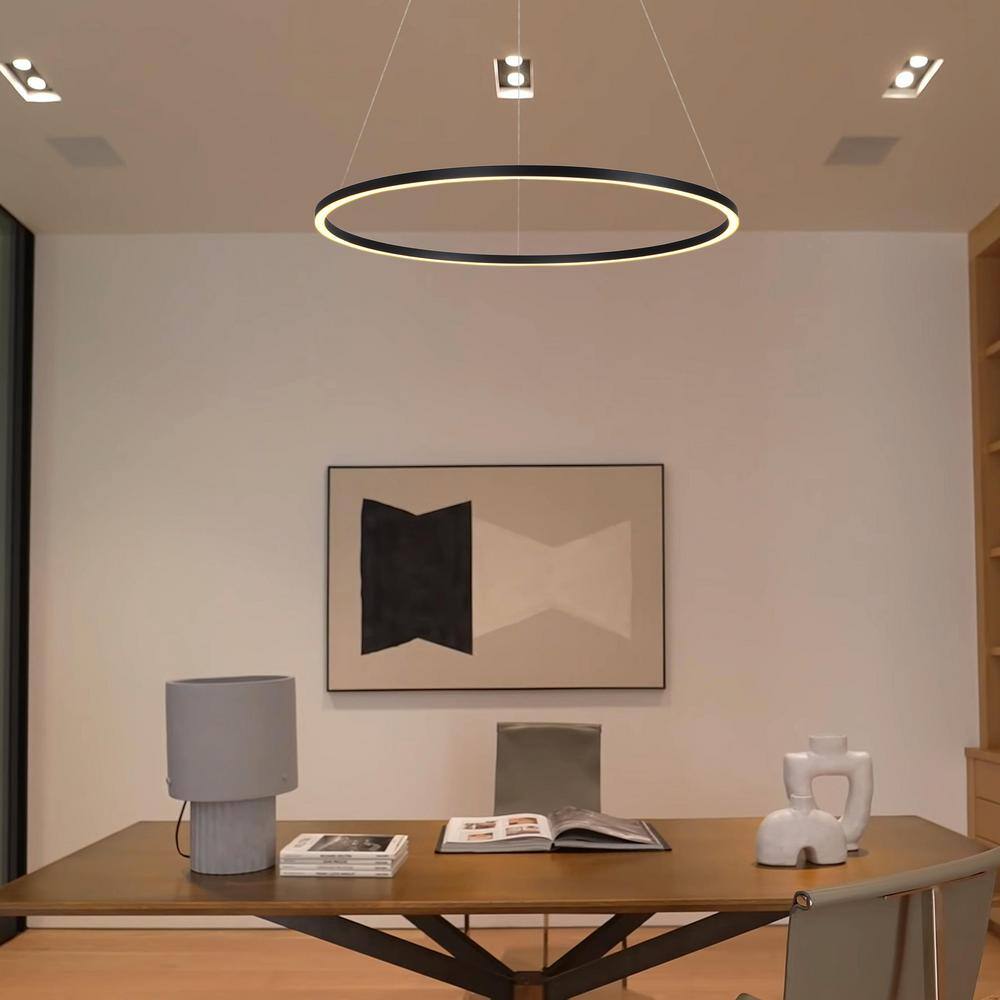 Tania 39" Sleek Black Integrated LED Adjustable Drum Chandelier