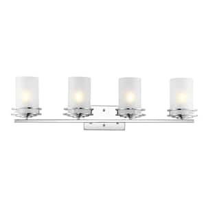 Fairfax 32 in. 4-Light Chrome Metal/Frosted Glass Contemporary Glam LED Vanity Light