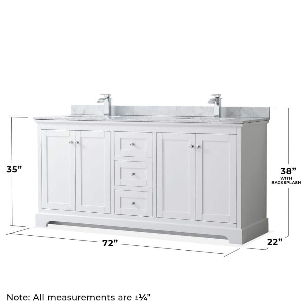 Avery 72'' White Double Freestanding Bathroom Vanity with Marble Top