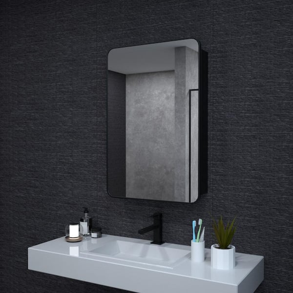 Nebris 23 in. W x 30 in. H Matte Black Rectangular Aluminum Framed Medicine Cabinet with Mirror
