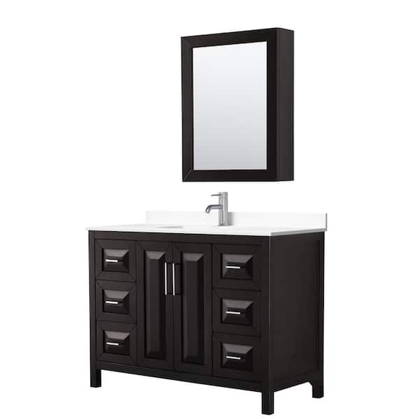 Wyndham Collection Daria 48 in. W x 22 in. D Single Vanity in Dark Espresso with Cultured Marble Vanity Top in White with Basin and Med Cab