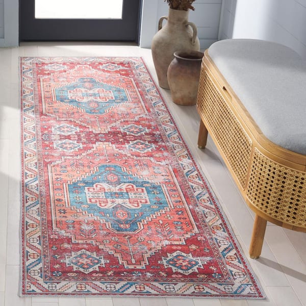 Arizona 3 ft. x 8 ft. Red/Blue Machine Washable Medallion Traditional Runner Rug
